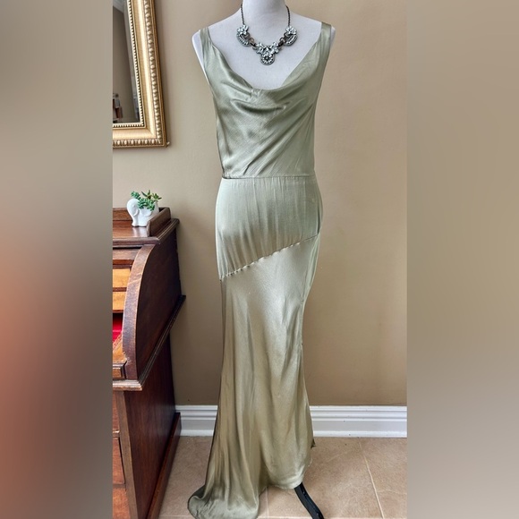 Bec + Bridge Mood Dance Cowl Neck Maxi Dress Satin Gown Sage Green Size US 14 - Picture 2 of 15